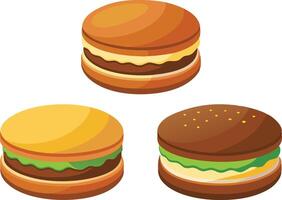 Three hamburgers on a white background vector