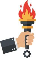 Hand holding a flaming torch with gear handle detailed flat design illustration vector
