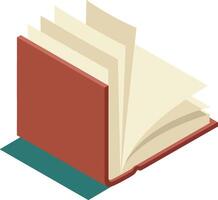 Open book with red cover and flipping pages in isometric flat design style illustration vector