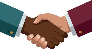 Diverse business handshake between two men in formal suits flat design illustration vector