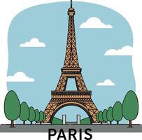 Eiffel Tower landmark with surrounding trees in simple flat design cityscape illustration vector