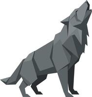 Grey howling wolf in low poly geometric style standing alert minimal flat art vector
