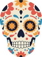 Decorative sugar skull with colorful floral patterns flat design illustration vector