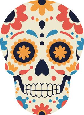 Decorative sugar skull with colorful floral patterns flat design illustration