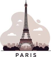 Eiffel Tower landmark with cityscape silhouette in minimal muted colors flat design illustration vector