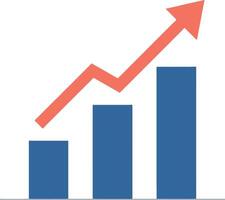 Increasing bar chart with upward arrow in flat design showing business growth illustration vector