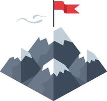 Mountain peak with red flag on top flat minimal design illustration vector