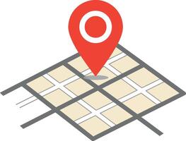 Location pin on simplified city map with grid layout flat design illustration vector