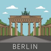 Brandenburg Gate landmark architecture with statues and columns minimal flat illustration vector