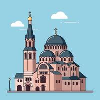 Orthodox church building with domes and cross in flat design style illustration vector