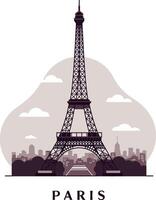 Eiffel Tower landmark with city skyline in minimal flat design illustration vector