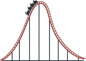 Roller coaster with passengers ascending steep hill minimal flat design illustration vector