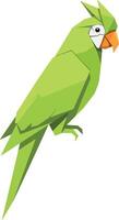 Green parrot with orange beak and crest perched side view minimal flat design illustration vector