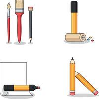 Artistic tools set including paintbrushes pencil croquet mallet and marker in flat style illustration vector