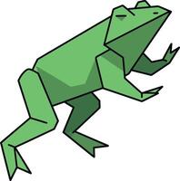 Green polygonal frog with angular shapes in low poly style minimal illustration vector