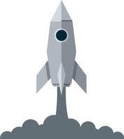 Rocket launching with smoke plume in flat minimal style simple space illustration vector
