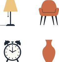 Home interior objects collection with lamp armchair clock and vase flat minimal illustration vector