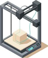 3D printer with cube object printing in isometric minimal style modern illustration vector