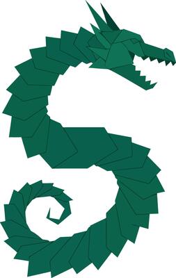 Stylized green dragon with sharp scales and open mouth in flat minimal design illustration