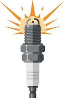 Detailed spark plug with ignition spark in flat style automotive illustration vector