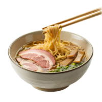 A bowl of ramen with meat and chopsticks png