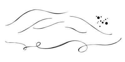 Wavy and swirling water lines with loops, bubbles. Graphic line art hand drawn on the theme of sea and fishing in black and white ink. Separate element isolated from the background EPS vector