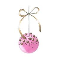 Cake pops pink in icing with pastry sprinkles on a stick with a bow. Watercolor illustration. An isolated object from a large set of SWEETS. For decoration and design, compositions, stickers, logos. vector