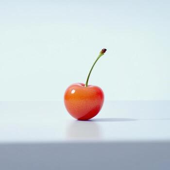 A single cherry on a white surface photo