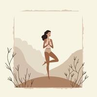 a woman in a yoga pose in the mountains vector