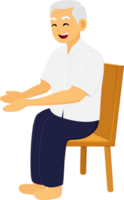 An old man sitting on a chair with his hands out png