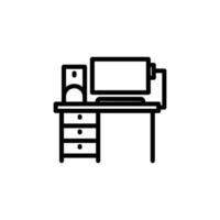 Computer Desk Setup Icon with Monitor and Drawers Outline vector