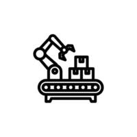 Automated Arm Placing Boxes on Conveyor Belt Icon vector