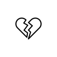 Broken Heart Outline Icon on White Simple Design vector