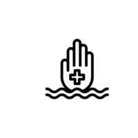 Hand with Plus Symbol Floating on Waves Minimalist Icon vector