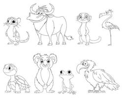 A delightful cartoon lineup showcasing a diverse collection of animals, ready for coloring fun and artistic imagination vector