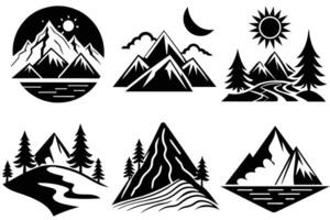 Collection of Black and White Mountain and Nature Scenes vector