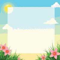 a blank white board with flowers and grass vector