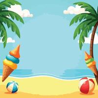 summer beach background with ice cream cones and palm trees vector