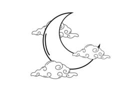illustration design abstract line art crescent moon with clouds. suitable for tattoo design elements and others vector