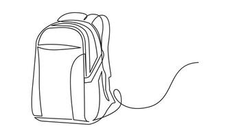 Backpack continuous one line drawing on white background concept of travel vector