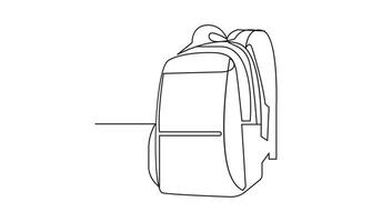 Backpack continuous one line drawing isolated on white background vector