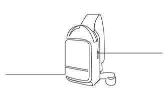 Backpack continuous line art drawing isolated on white background concept of travel vector