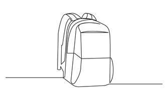 Backpack continuous single line simple drawing isolated on white background journey vector