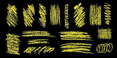 An array of Various Yellow Sketch Brushes displayed against a contrasting Black Background vector