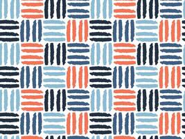 Vibrant geometric pattern features an arrangement of stripes and blocks in red, blue, and white. Ideal for contemporary textiles and home decor applications. vector