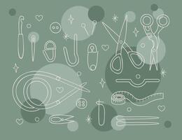 Set of knitting tools and accessories color. Outline illustration for your projects. vector