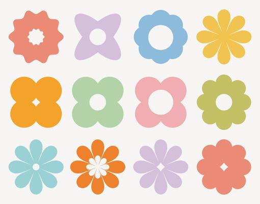 Set of geometric floral silhouettes, basic shapes