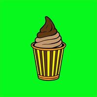 an ice cream cup with chocolate sauce on a green background vector