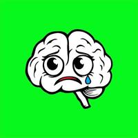 a cartoon brain with tears on a green background vector