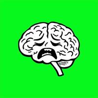 a cartoon brain with a sad face on a green background vector